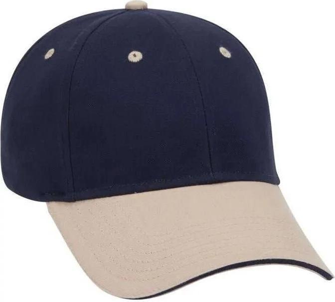 OTTO 23-430 Brushed Cotton Twill Sandwich Visor Low Profile Pro Style Cap with 6 Embroidered Eyelets - Khaki Navy Navy