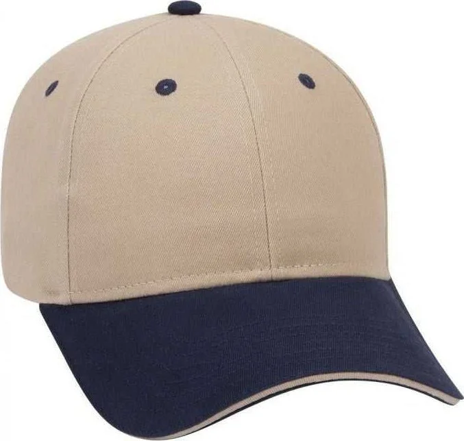 OTTO 23-430 Brushed Cotton Twill Sandwich Visor Low Profile Pro Style Cap with 6 Embroidered Eyelets - Navy Khaki Khaki