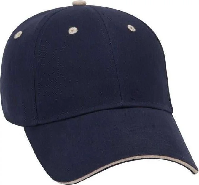 OTTO 23-430 Brushed Cotton Twill Sandwich Visor Low Profile Pro Style Cap with 6 Embroidered Eyelets - Navy Navy Khaki