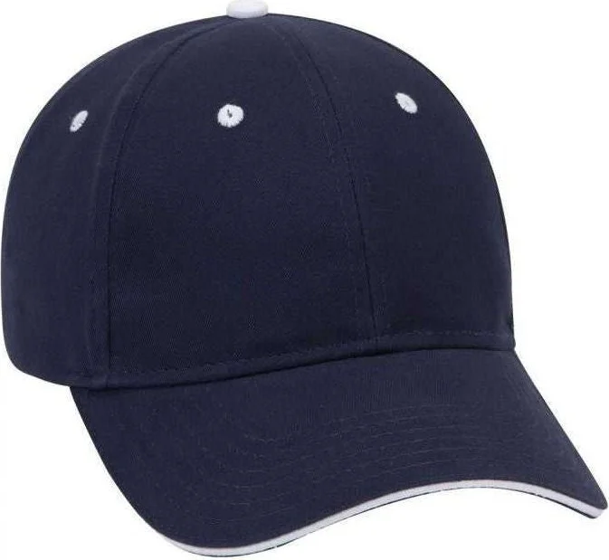 OTTO 23-430 Brushed Cotton Twill Sandwich Visor Low Profile Pro Style Cap with 6 Embroidered Eyelets - Navy Navy White