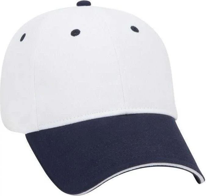 OTTO 23-430 Brushed Cotton Twill Sandwich Visor Low Profile Pro Style Cap with 6 Embroidered Eyelets - Navy White White