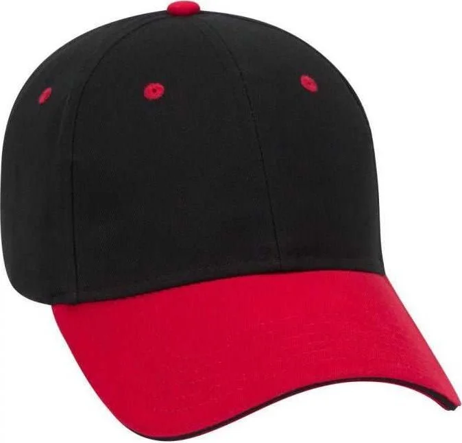 OTTO 23-430 Brushed Cotton Twill Sandwich Visor Low Profile Pro Style Cap with 6 Embroidered Eyelets - Red Black Black