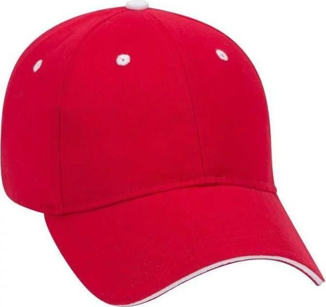 OTTO 23-430 Brushed Cotton Twill Sandwich Visor Low Profile Pro Style Cap with 6 Embroidered Eyelets - Red Red White