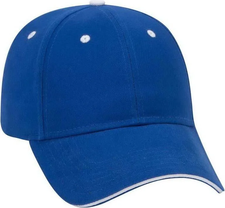 OTTO 23-430 Brushed Cotton Twill Sandwich Visor Low Profile Pro Style Cap with 6 Embroidered Eyelets - Royal Royal White