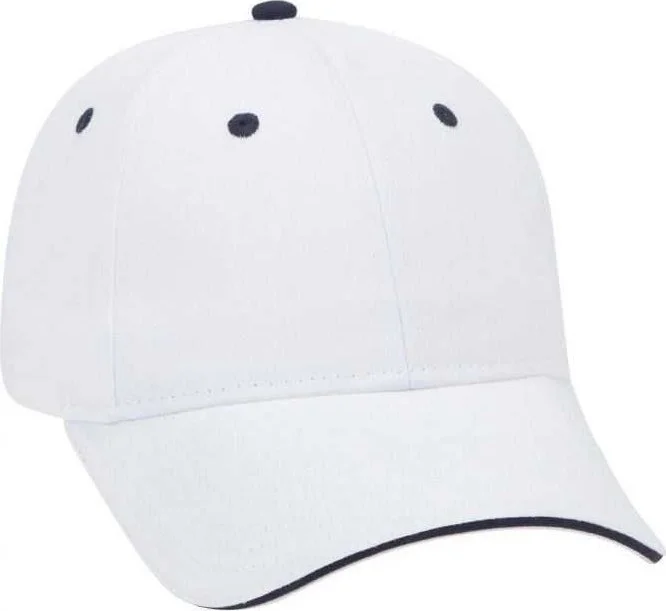 OTTO 23-430 Brushed Cotton Twill Sandwich Visor Low Profile Pro Style Cap with 6 Embroidered Eyelets - White White Navy