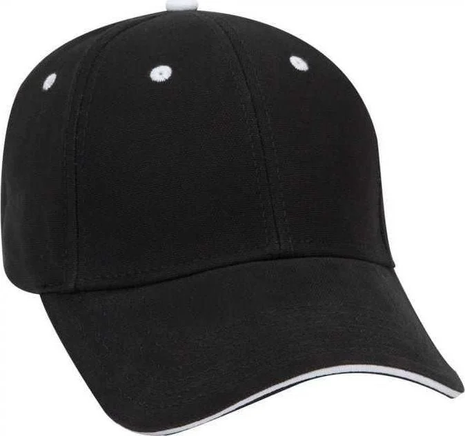 OTTO 23-484 Brushed Cotton Canvas Sandwich Visor Low Profile Pro Style Cap - Black Black White