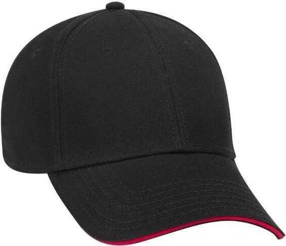 OTTO 23-766 Superior Cotton Twill Sandwich Visor Low Profile Pro Style Cap - Black Black Red