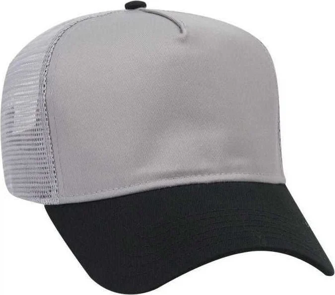 OTTO 32-285 100% Nylon Mesh Back Cotton Twill 5 Panel Pro Style Mesh Back Cap - Black Gray