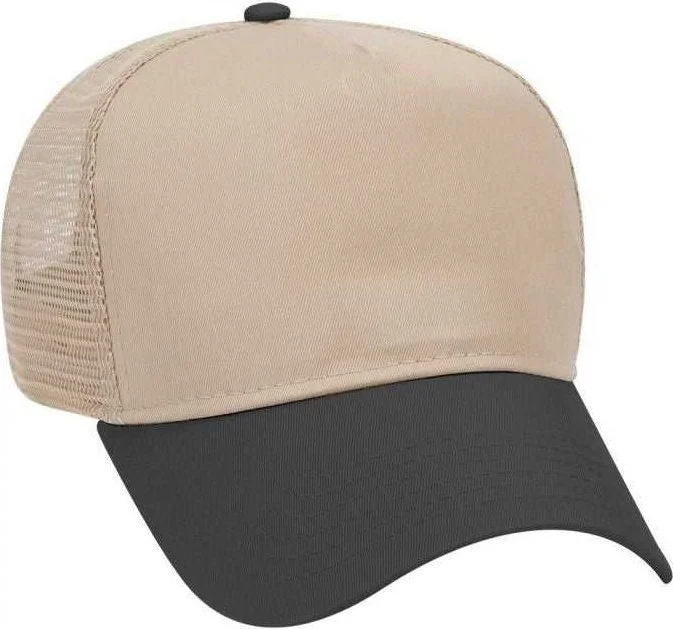 OTTO 32-285 100% Nylon Mesh Back Cotton Twill 5 Panel Pro Style Mesh Back Cap - Black Khaki