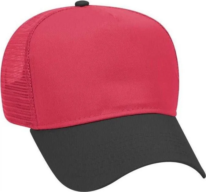 OTTO 32-285 100% Nylon Mesh Back Cotton Twill 5 Panel Pro Style Mesh Back Cap - Black Red