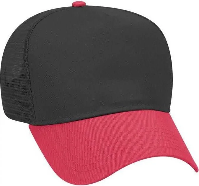 OTTO 32-285 100% Nylon Mesh Back Cotton Twill 5 Panel Pro Style Mesh Back Cap - Red Black