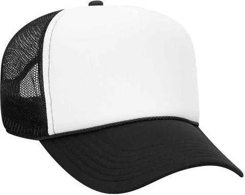 OTTO 32-467 Polyester Foam Front 5 Panel Pro Style Mesh Back Cap - Black White Black