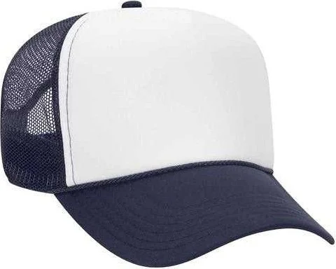 OTTO 32-467 Polyester Foam Front 5 Panel Pro Style Mesh Back Cap - Navy White Navy