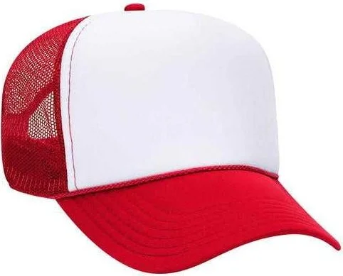 OTTO 32-467 Polyester Foam Front 5 Panel Pro Style Mesh Back Cap - Red White Red