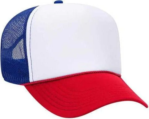 OTTO 32-467 Polyester Foam Front 5 Panel Pro Style Mesh Back Cap - Red White Royal