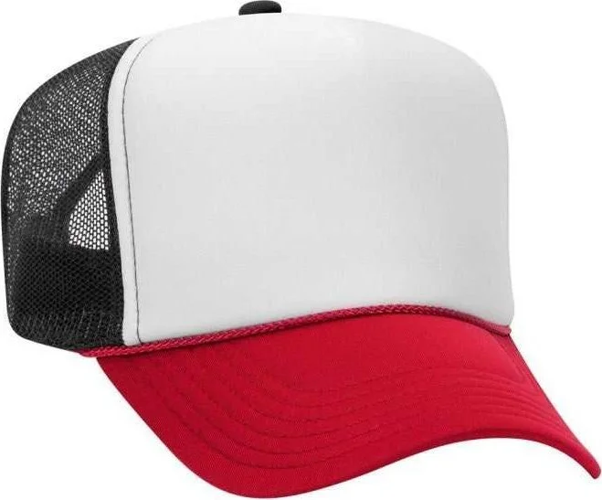 Otto 39-165 5 Panel Foam High Crown Mesh Back Trucker Snapback Cap - Red White Black