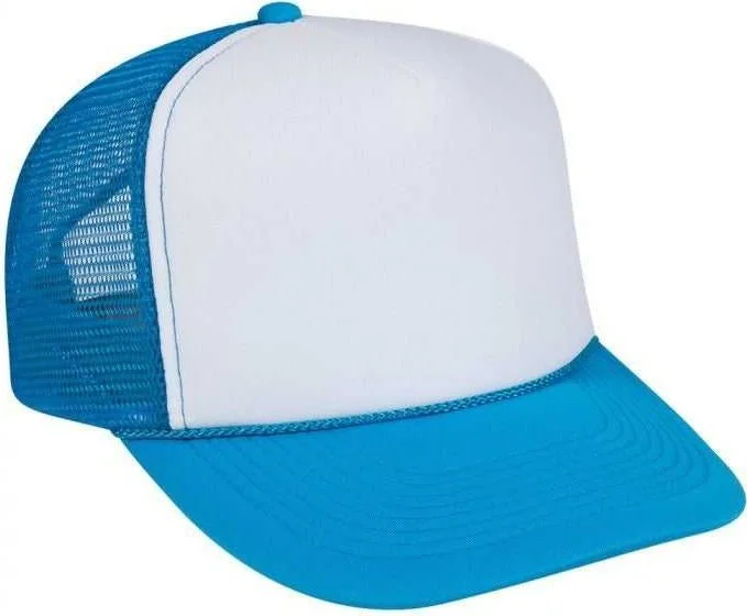 Otto 39-165 5 Panel Foam High Crown Mesh Back Trucker Snapback Cap - Neon Blue White Neon Blue