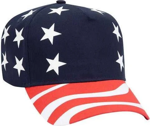 OTTO 56-176 Cotton Twill United States Flag Pattern 5 Panel Cap - Red Navy