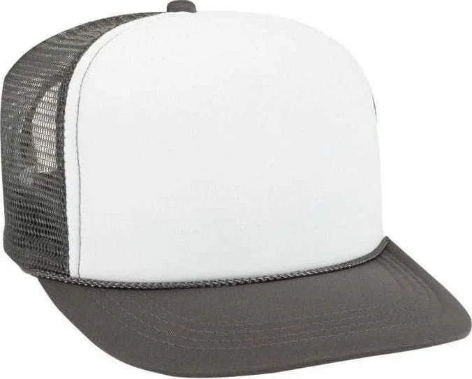 Otto 39-165 Youth 5 Panel Foam High Crown Mesh Back Trucker Snapback Cap - Charcoal White Charcoal