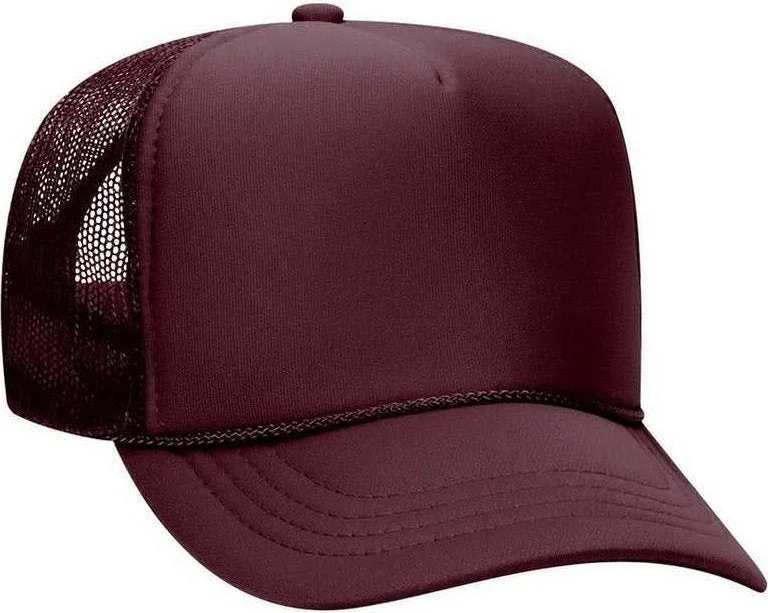 Otto 39-165 Youth 5 Panel Foam High Crown Mesh Back Trucker Snapback Cap - Maroon