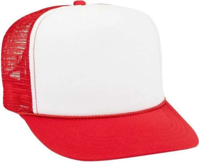 Otto 39-165 Youth 5 Panel Foam High Crown Mesh Back Trucker Snapback Cap - Red White Red