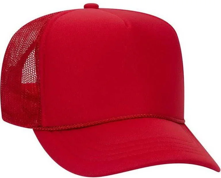 Otto 39-165 Youth 5 Panel Foam High Crown Mesh Back Trucker Snapback Cap - Red