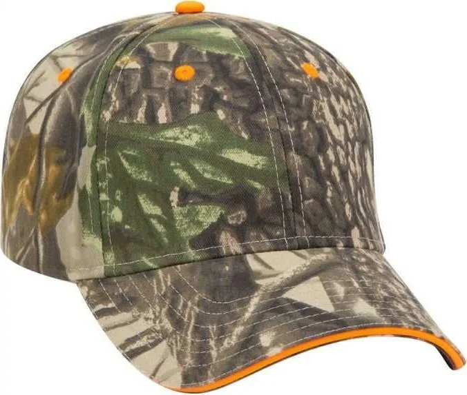 OTTO 71-841 Camouflage 6 Panel Low Profile Baseball Cap - Khaki Black Dark Green Neon Orange