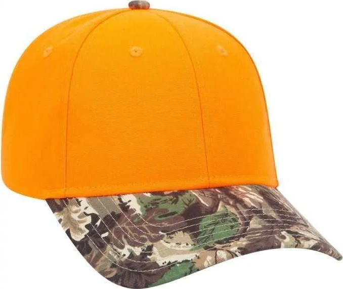 OTTO 78-754 Camouflage 6 Panel Low Profile Baseball Cap - Light Loden Brown Kelly Neon Orange