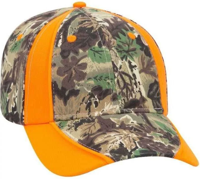 OTTO 78-762 Camouflage 6 Panel Low Profile Baseball Cap - Light Loden Brown Kelly Neon Orange