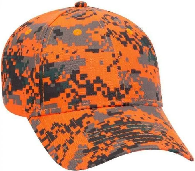 OTTO 78-776 Digital Camouflage 6 Panel Low Profile Baseball Cap - Neon Orange Brown Black