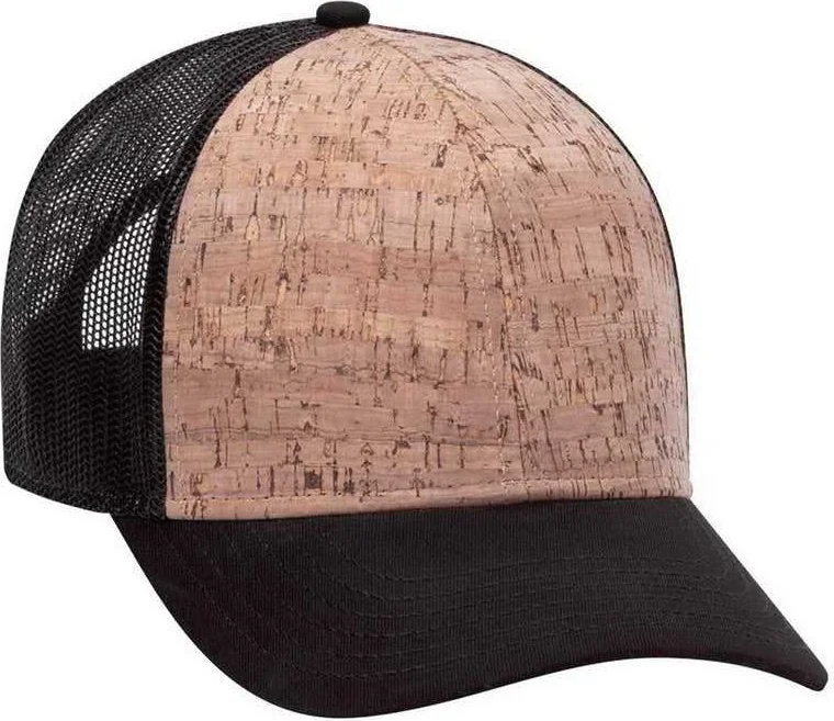 OTTO 83-1212 6 Panel Cork Mesh Back Cap - Black Cork Black