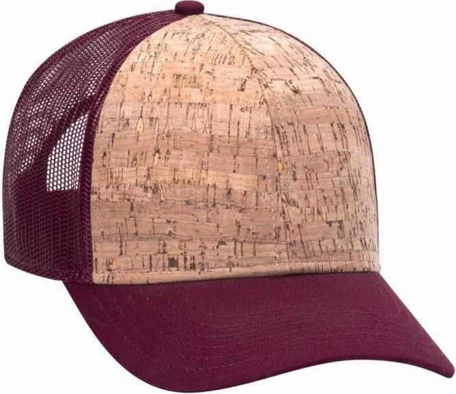 OTTO 83-1212 6 Panel Cork Mesh Back Cap - Burgandy Maroon Cork Burgandy Maroon