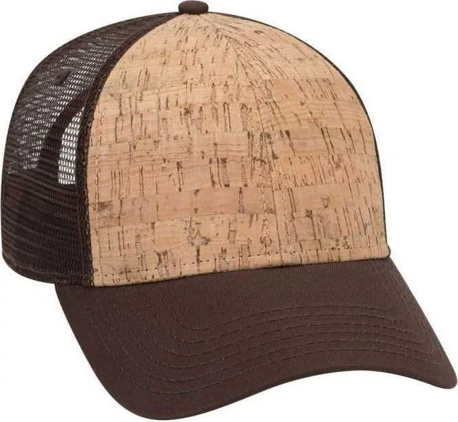 OTTO 83-1212 6 Panel Cork Mesh Back Cap - DarkBrown Cork DarkBrown