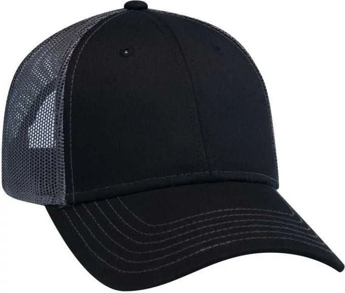 OTTO 83-1239  6 Panel Low Profile Mesh Back Trucker Hat - Black Black Charcoal