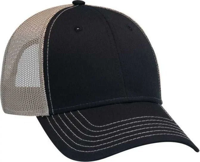 OTTO 83-1239  6 Panel Low Profile Mesh Back Trucker Hat - Black Black Khaki