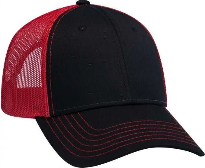 OTTO 83-1239  6 Panel Low Profile Mesh Back Trucker Hat - Black Black Red