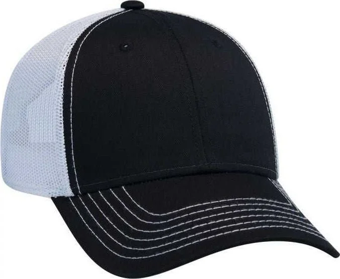 OTTO 83-1239  6 Panel Low Profile Mesh Back Trucker Hat - Black Black White