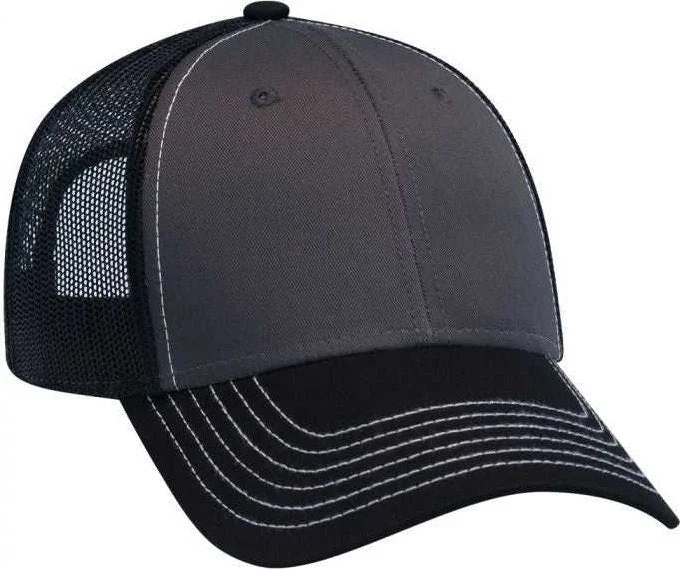 OTTO 83-1239  6 Panel Low Profile Mesh Back Trucker Hat - Black Charcoal Black