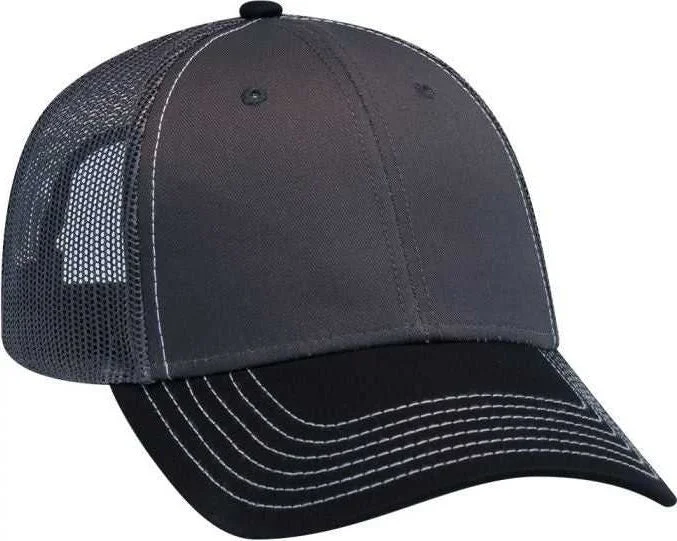 OTTO 83-1239  6 Panel Low Profile Mesh Back Trucker Hat - Black Charcoal Charcoal