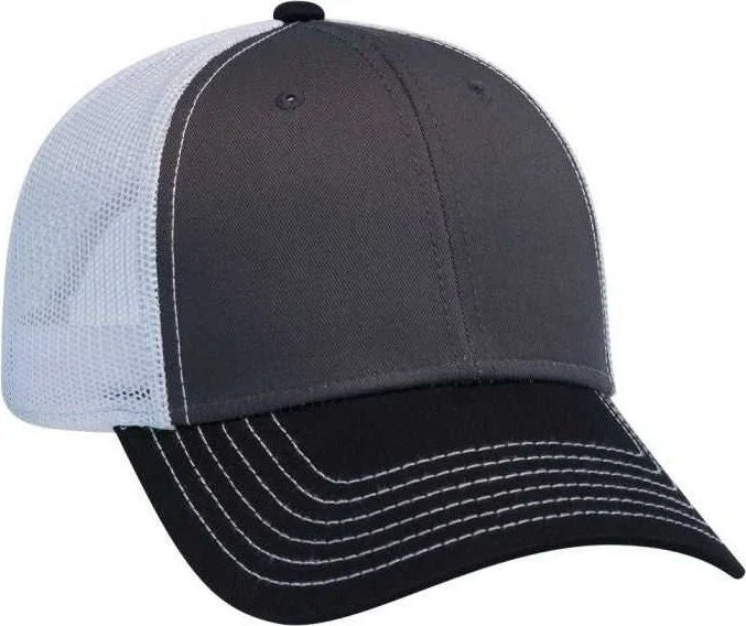 OTTO 83-1239  6 Panel Low Profile Mesh Back Trucker Hat - Black Charcoal White