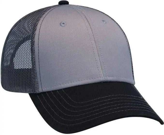 OTTO 83-1239  6 Panel Low Profile Mesh Back Trucker Hat - Black Gray Charcoal