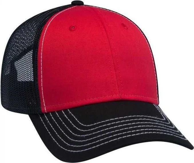 OTTO 83-1239  6 Panel Low Profile Mesh Back Trucker Hat - Black Red Black