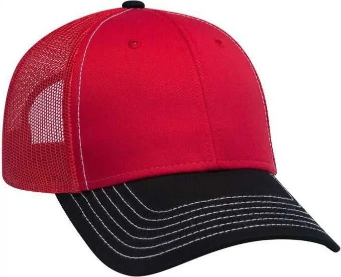 OTTO 83-1239  6 Panel Low Profile Mesh Back Trucker Hat - Black Red Red