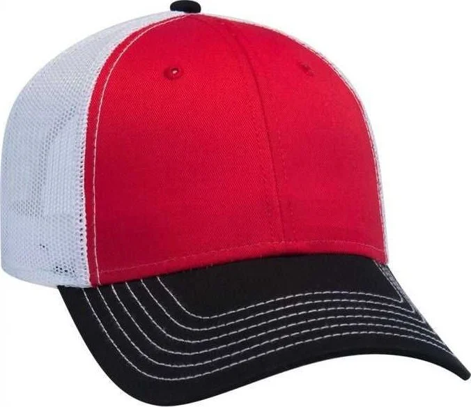 OTTO 83-1239  6 Panel Low Profile Mesh Back Trucker Hat - Black Red White