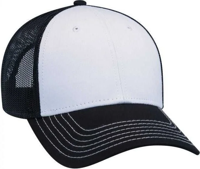 OTTO 83-1239  6 Panel Low Profile Mesh Back Trucker Hat - Black White Black