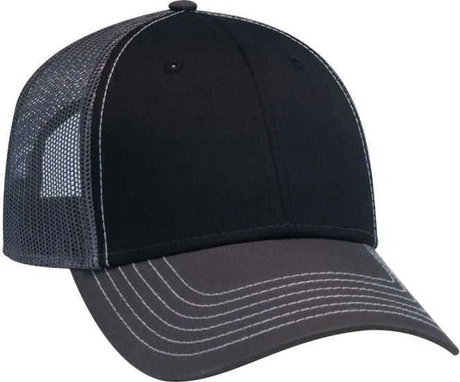 OTTO 83-1239  6 Panel Low Profile Mesh Back Trucker Hat - Charcoal Black Charcoal