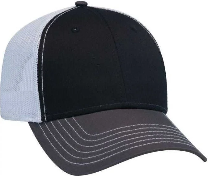 OTTO 83-1239  6 Panel Low Profile Mesh Back Trucker Hat - Charcoal Black White