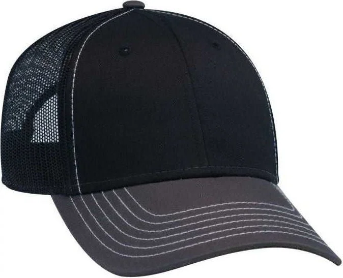 OTTO 83-1239  6 Panel Low Profile Mesh Back Trucker Hat - Charcoal Gray Black Black