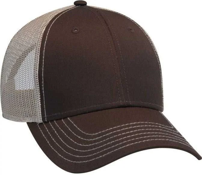 OTTO 83-1239  6 Panel Low Profile Mesh Back Trucker Hat - Dark Brown Dark Brown Khaki