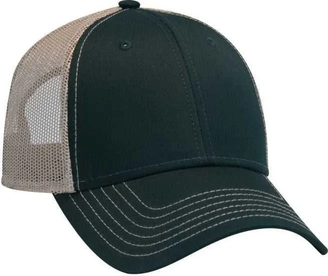 OTTO 83-1239  6 Panel Low Profile Mesh Back Trucker Hat - Dark Green Dark Green Khaki